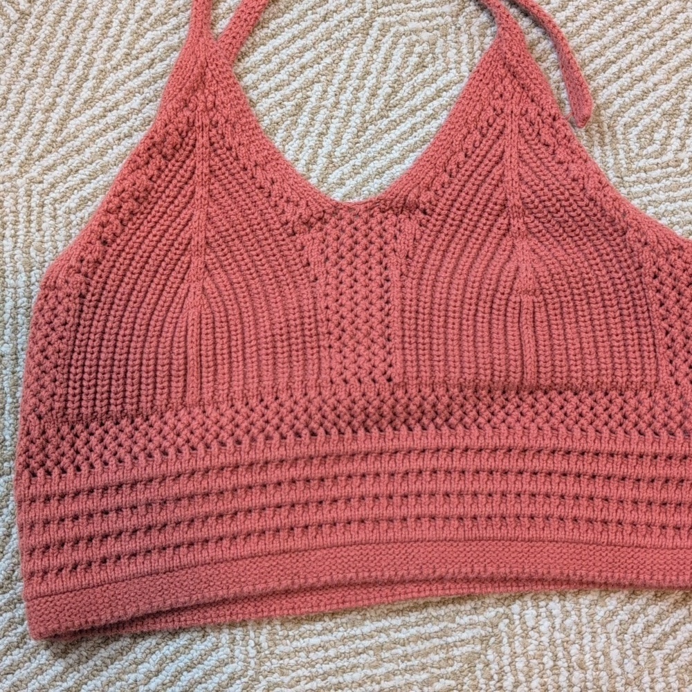 Aerie Cotton Crochet Halter Crop Bralette Top in Terracotta Rust Size Small - Picture 3 of 5